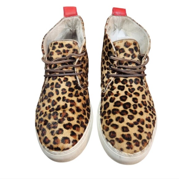 Del Toro Sneakers Womens Pony Hair Fur Leopard Chukka Shoes Platform Tan Black 7 - Picture 7 of 16